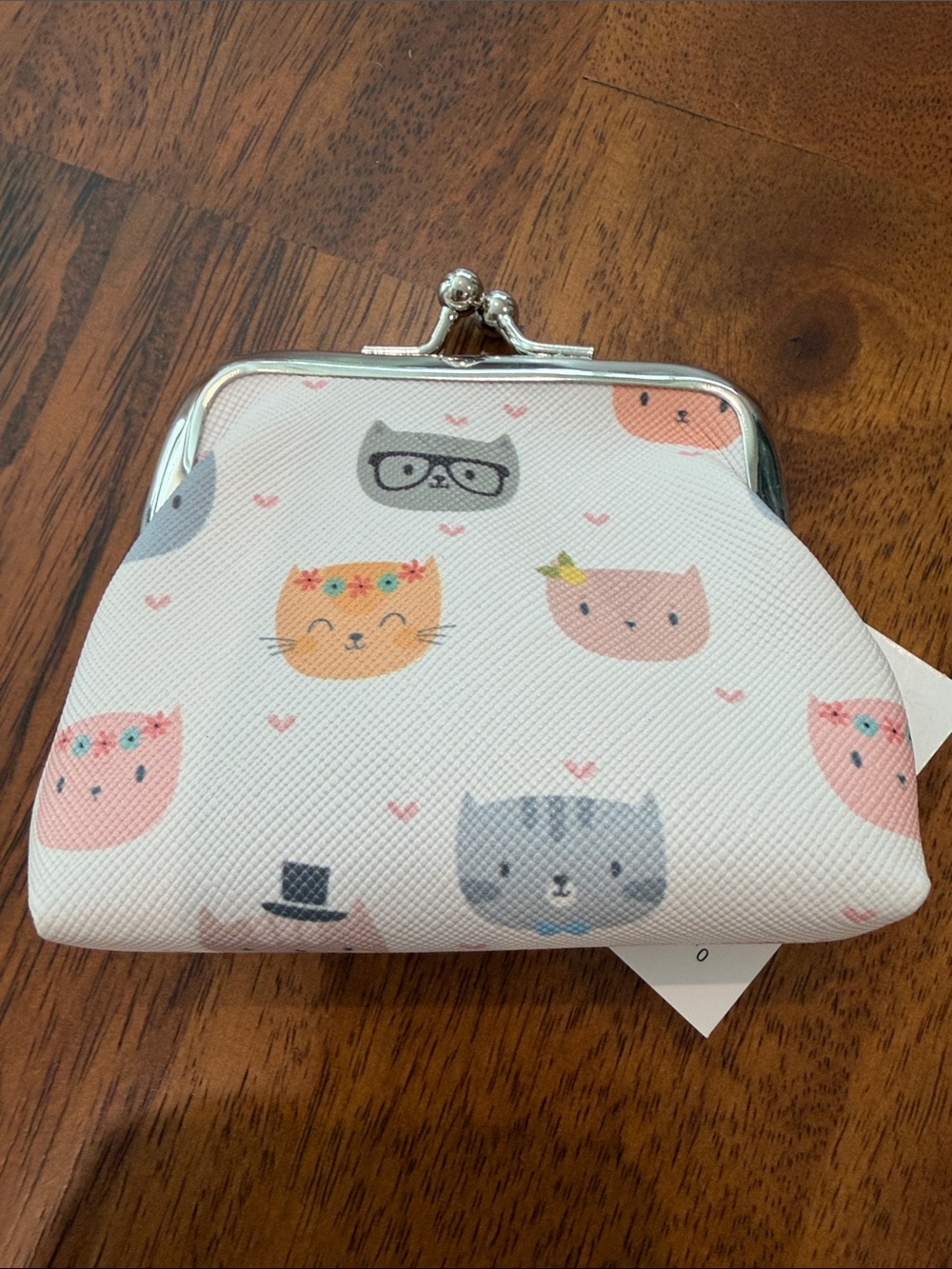 Cute Cat Print Mini Coin Purse - Pink & White